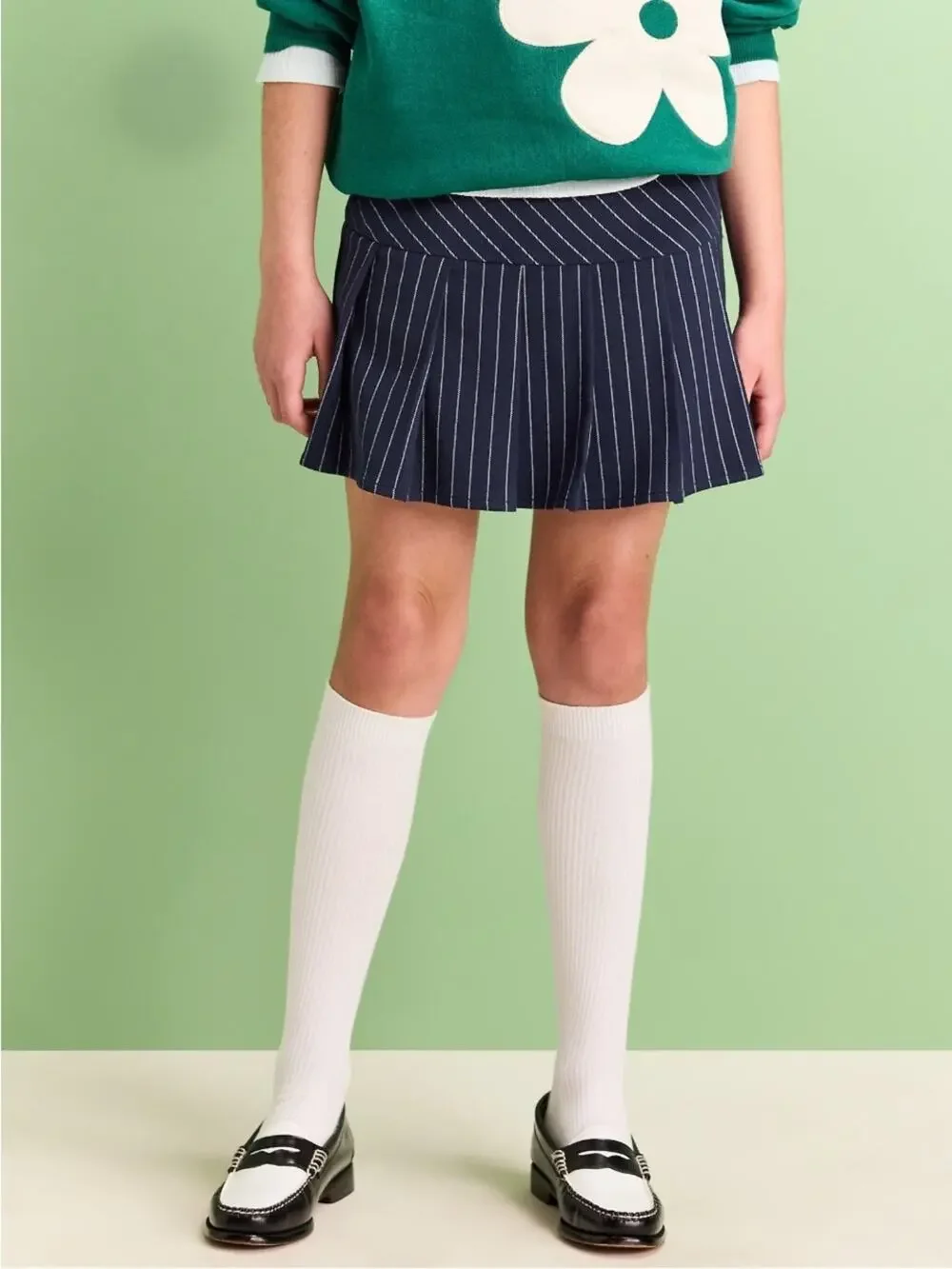 Old Navy Navy Stripe Pleated Twill Skirt